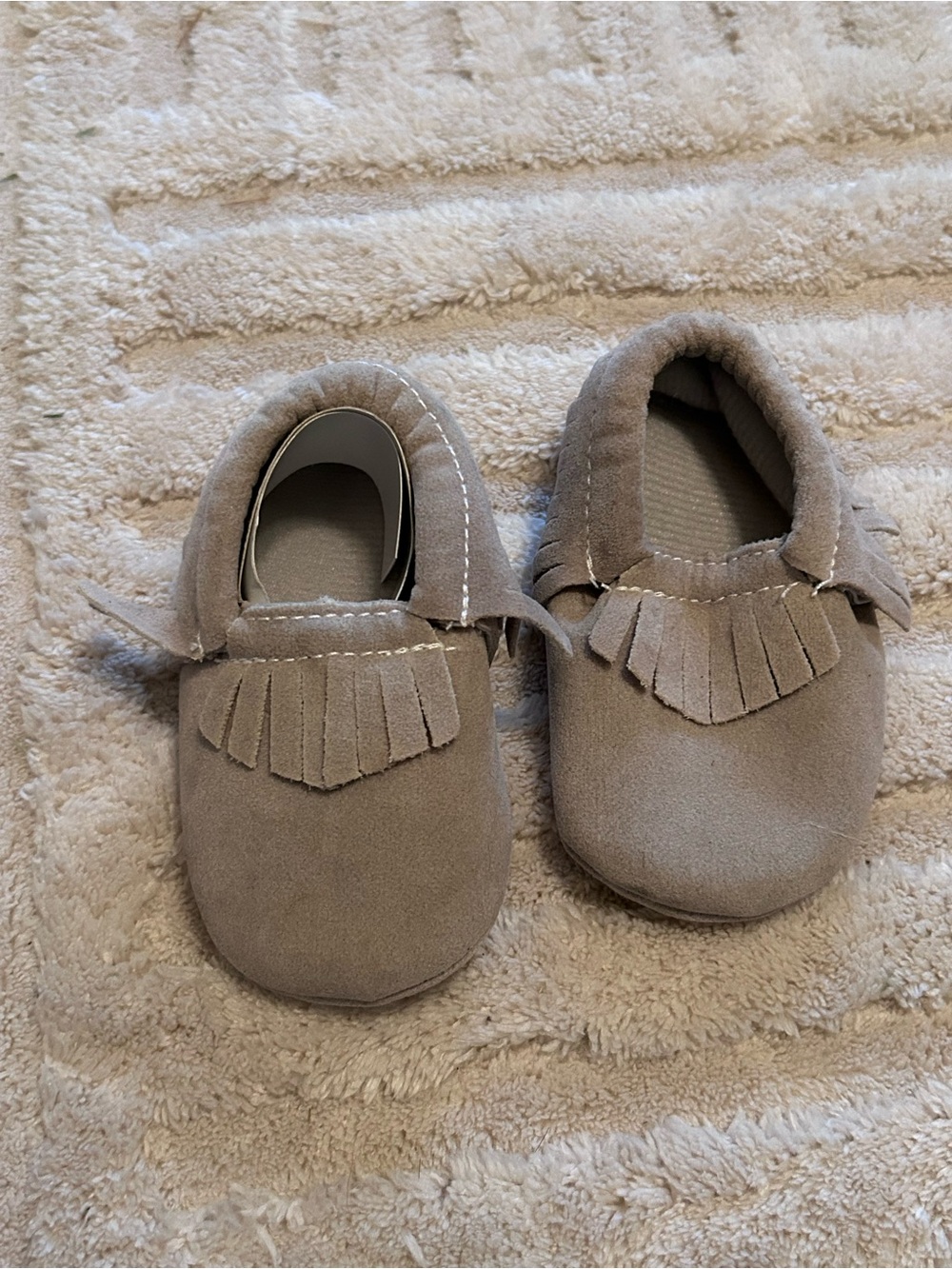 Kids Suede Fringe Moccasin Slippers 0-6 months